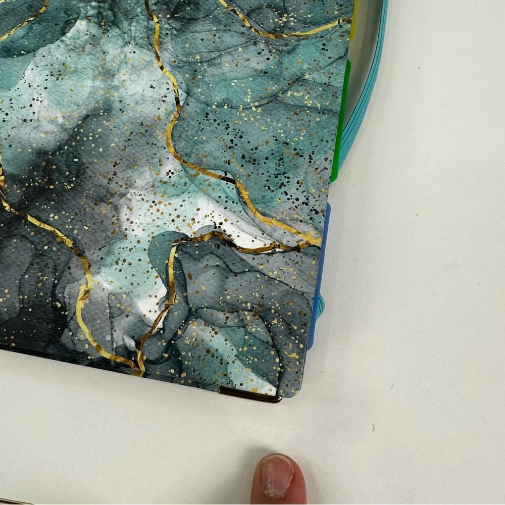 Turquoise Blue & Metallic Marble Spiral Clipboard Folio with Pocketed Dividers